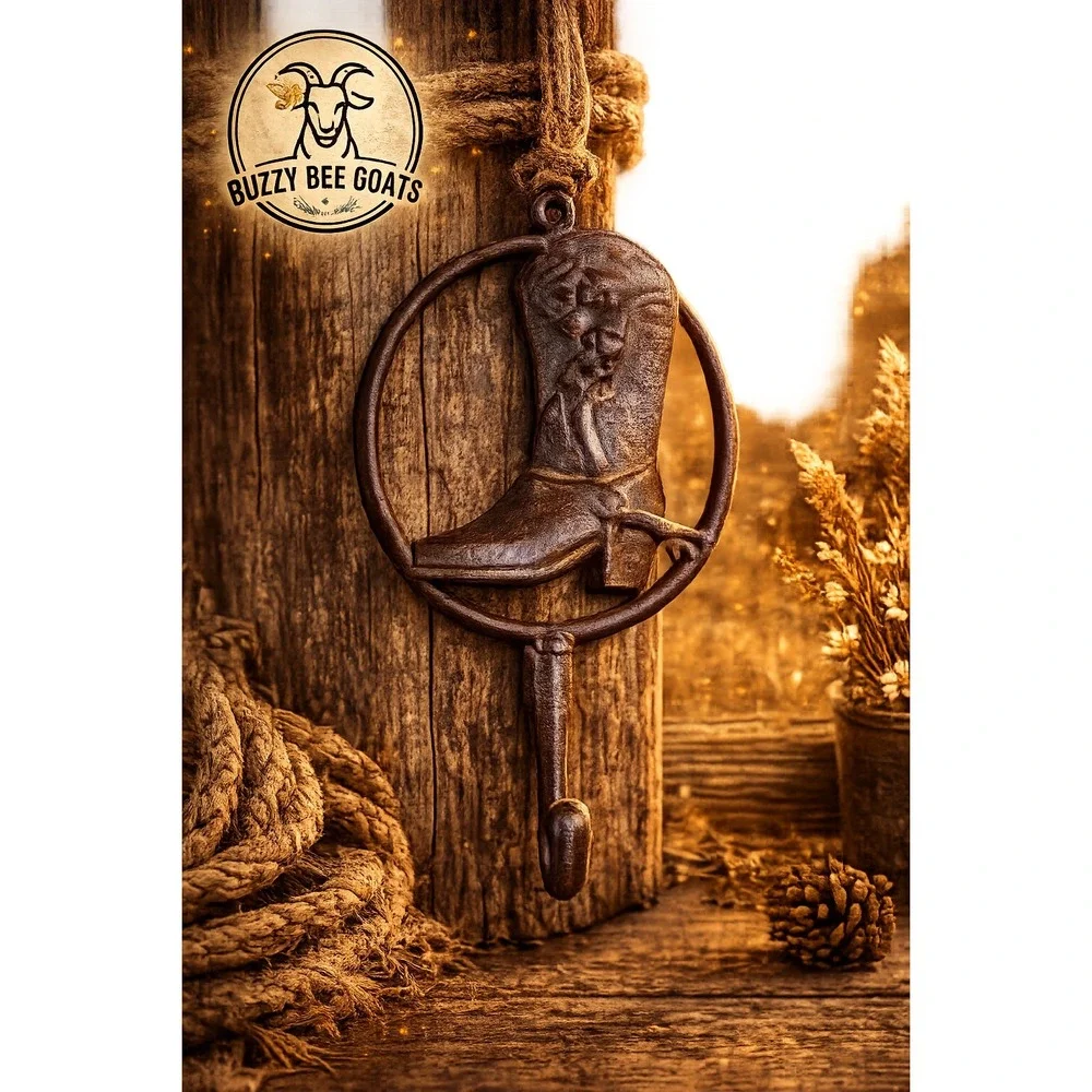 VINTAGE CAST IRON COWBOY BOOT WALL HOOK WESTERN HORSESHOE DECOR RUSTIC